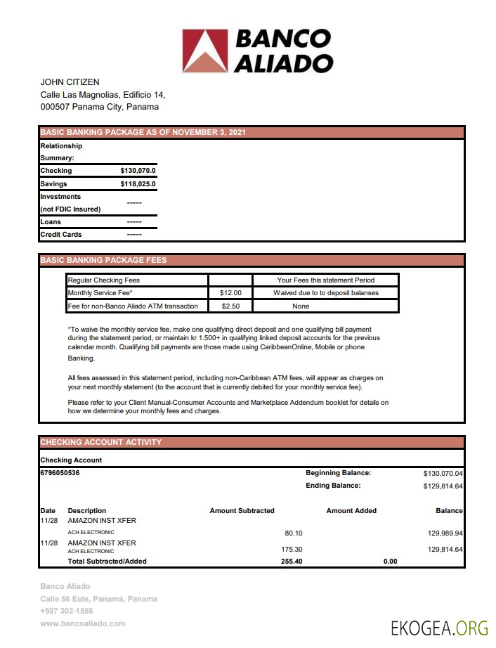 Panama Banco Aliado excel pdf
